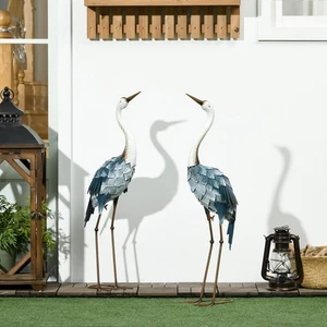 Outsunny 2PCs Crane Garden Statues Metal Yard Art Bird Sculptures, Blue - Picture 1 of 11