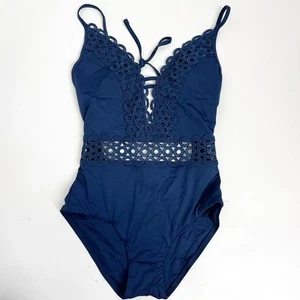 Becca Women's Blue Medallion Lace Siren Shimmer One-Piece Swimsuit Size XS - Picture 1 of 8