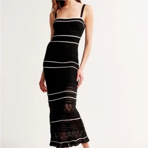 NWT Abercrombie & Fitch Black and White Crochet Maxi Dress size Medium - Picture 1 of 9