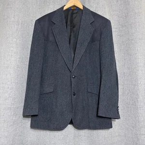 Pendleton Sports Jacket Men 42 Gray Wool Suede Herringbone Blazer Western Elbow - Picture 1 of 8