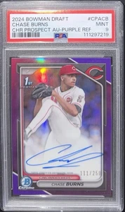 2024 Bowman Draft Chase Burns Chrome Prospect Auto Purple Refractor PSA - Picture 1 of 2