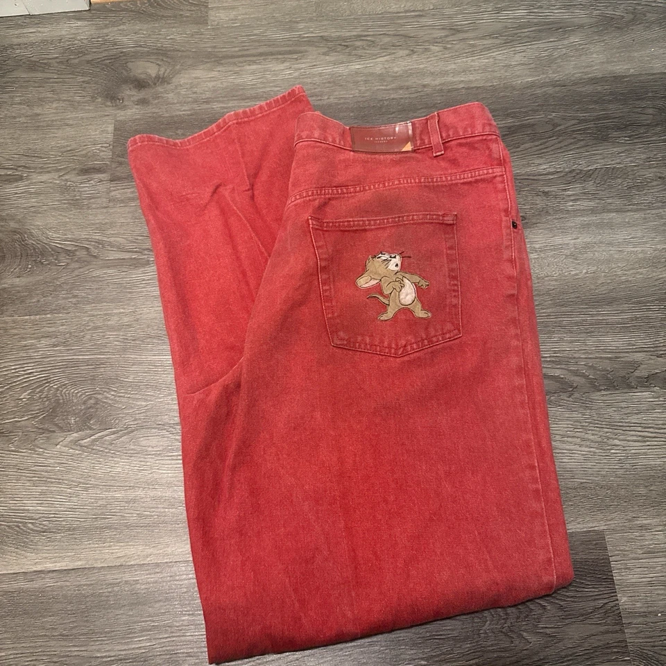 RARE Iceberg History Jeans Italy Red Denim Tom & Jerry Vintage 2000 Y2K Sz 40 - Image 1 of 4