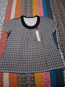 Just My Size Womens NWT Blouse 2X Circle Link Geometric Print Pleated Scoop Neck - Picture 1 of 7