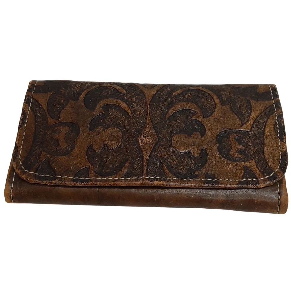Cartera triple plegable American West genuina de cuero marrón con cremallera Foto 1 de 4