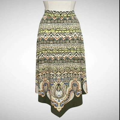 Chicos Mujer Falda 2 L Verde Geométrico Pañuelo Paisley Midi Western Boho Foto 1 de 4