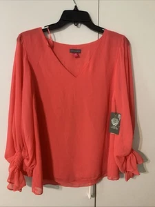 Vince Camuto Damen S einfarbig rosa Ballonärmel B-Ausschnitt Pullover Bluse neu mit Etikett Dn11 - Bild 1 von 2