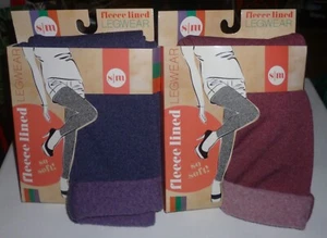 Lot of 2 Women Fleece Lined Legwear Leggings Purple & Maroon Size S/M NWT - Picture 1 of 2