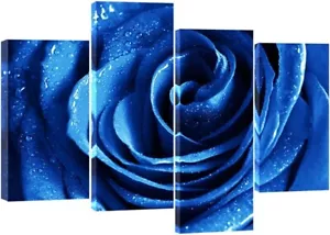 Blue Rose Canvas Wall Art Abstract Romantic Flower Pictures Painting Living Room - Picture 1 of 8