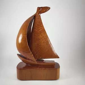 Vintage Solid Wood Carving Sailboat Signed & Dated 11/21/1999 15.5" Tall - Picture 1 of 10