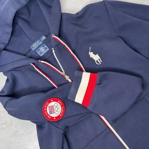 Polo Ralph Lauren Large Navy Blue Olympic Team USA 2018 Track Jacket Zip Hoodie - Picture 1 of 10