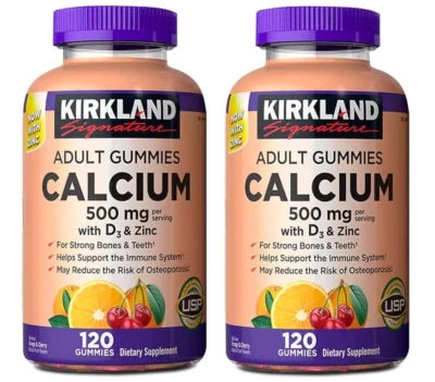 Kirkland Signature Calcio 500 mg con D3 y zinc, 240 gomitas para adultos Foto 1 de 2
