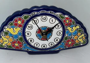 HAND PAINTED RAISED GLAZE , Fan Shape Table CLOCK CEARCO (SPAIN ) *Not Working* - Picture 1 of 4