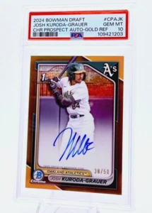 2024 Bowman Draft Josh Kuroda-Grauer 1st Chrome Prospect Auto Gold /50 PSA 10 - Picture 1 of 5