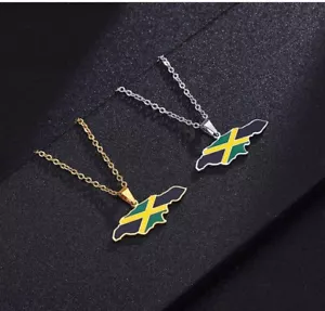 Jamaica Flag Stainless Steal Pendant Chain Jamaican Caribbean Gold Or Silver - Picture 1 of 2