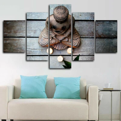Estatua de meditación de Buda Zen 5 paneles lienzo impresión arte de pared póster decoración del hogar Foto 1 de 4
