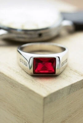 Anillo de compromiso de plata 925 granate rojo natural para hombre anillos de promesa joyería Foto 1 de 4