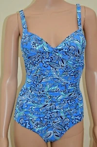 New M&S Secret Slimming™ Blue Paisley Swimsuit Sz UK 6 8 18 reg & 22 long - Bild 1 von 3