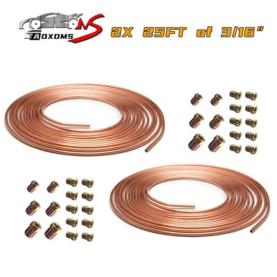 2 x Copper Nickel Brake Line Tubing Kit 3/16 OD 25 FT Coil Roll All Size Fitting - Image 1 of 4