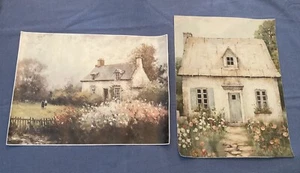 2 Country Charm Cottage Canvas Wall Art Prints 16"x12" Unframed Earthtone Shades - Picture 1 of 8
