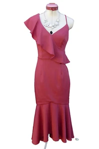 MISS ANNE Red Cocktail DRESS Size 8 S/Less Mermaid Frill Party Formal Evening - Picture 1 of 6