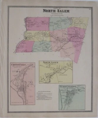Mapa Original 1867 NORTH SALEM PURDYS CROTON FALLS Nueva York Westchester County Foto 1 de 4