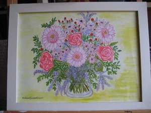Hübscher Strauß in Rose` mit Acrylfarben handgemalt - Bild 1 von 7