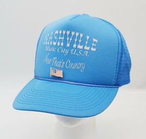 VTG Nashville Music City USA Now That’s Country Trucker Mesh Hat Cap Light Blue - Picture 1 of 8