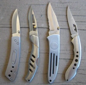 VINTAGE ALL STAINLESS STEEL FOLDING KNIFE KNIVES HEAVY DUTY LOT OF 4, NOS - Picture 1 of 16