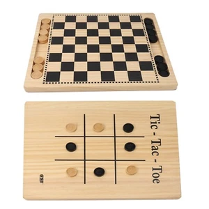 2-in-1 Wooden Checkers/Tic Tac Toe Game. Tabletop Family Board Games for Kids - Picture 1 of 7
