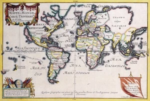 "Mappe-Monde ou Carte Universelle" 1744 REPRODUCTION detailed map HQ - Picture 1 of 3