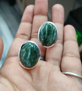 Natural Seraphinite Gemstone Oval Cufflinks 925 Silver Jewelry Men's Accessories - Picture 1 of 4