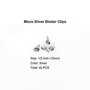Micro Silver Binder Clips Micro Metal Clamp 1/2 inch Width (Silver, 40 PCS)