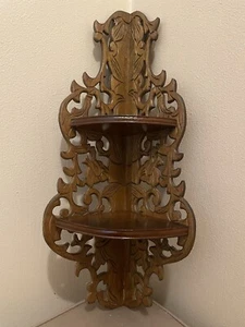 Vintage/Antique Wood Ornate Fold Up 2-Tier Shelf, Made In Japan, Scroll Work - Picture 1 of 7