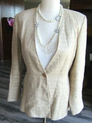 Giorgio Armani  Biege Linen Peplum Jacket  Size 40 - Image 1 of 4
