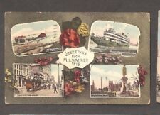 Vtg Postcard Greetings From Milwaukee Wis WI Wisconsin 1911 Early 4 scenes 