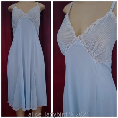 Vestido Completo Bebé AZUL Vintage Años 50 SLIP PLISADO GASA ENCAJE TRANSPARENTE ALTO ~XL 40-42 Foto 1 de 4