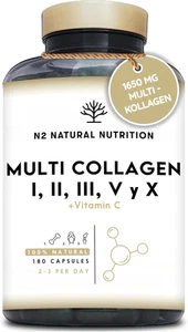 Multi Kollagen Kapseln 1650 mg + Vitamin C–Typ I, II, III, V, X – 180 Kapseln–N2 - Bild 1 von 9