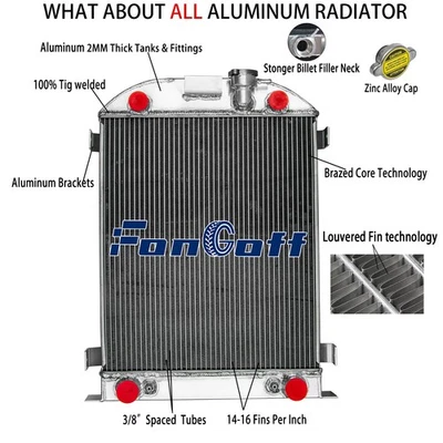 Radiador de aluminio de 4 filas para motor de gasolina Ford modelo A modelo B 3,3 L 1930 31 1932 Foto 1 de 4
