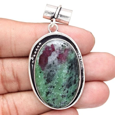 Pendant Ruby Zoisite Gemstone Mother'Day Gift Silver Jewelry 2.25" - Image 1 of 4