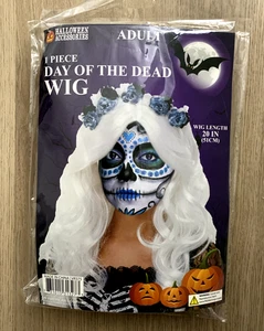WHITE WIG   20" Long  Costume Cosplay  Halloween Accessories   Day of the Dead - Picture 1 of 7