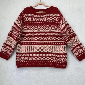 Eddie Bauer Sweater womens 2XL Red Wool Angora Fair Isle Crewneck Pullover Knit - Picture 1 of 9