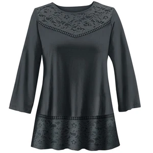 Stylish Lace Bodice & Hem 3/4 Length Sleeve Tunic - Picture 1 of 4