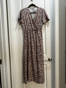 Floral Maxi Faux Wrap Vneck Dress Short Sleeve XL Armpit To Armpit 21”Length 54” - Picture 1 of 8