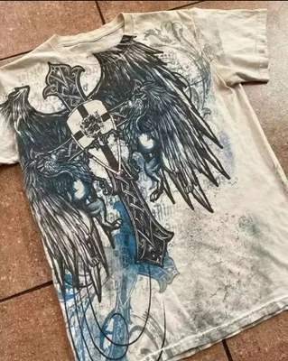 Camiseta Y2k Affliction nova Harajuku hip hop gola redonda tamanho grande masculina feminina - Imagem 1 de 3