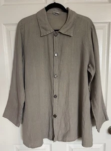 CP Shades Gray Linen Button Up Long Sleeve Top Size Small Lagenlook Oversized - Picture 1 of 4