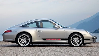 Calcomanía lateral corta personalizada de dos tonos gráfica a rayas para Porsche 911 2005-2011 997 Foto 1 de 4