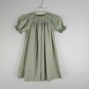 Petit Ami Mädchen Größe 5 grün Gingham gesmoktes Kleid Kürbisse Herbst Thanksgiving - Bild 1 von 8
