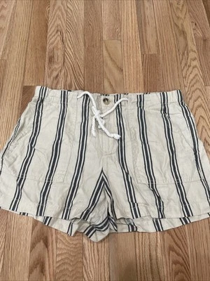 Lou & Grey Linen Cream Gray Shorts Womens M Pull On Tie Waist Lightweight - Image 1 of 4