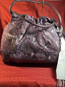 BRIGHTON "NOLITA" SATCHEL/HOBO/PURSE*HUGE*PYTHON EMBOSSED*PURPLE*W/SLEEPER*NWT - Picture 1 of 10