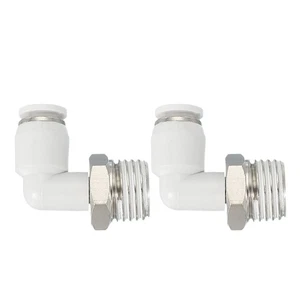 Conector rápido neumático de codo de aire de 2 piezas 1/4" PT rosca macho x tubo de identificación de 4 mm - Imagen 1 de 7